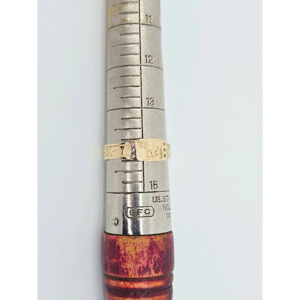 Unique 14K Karat Solid Yellow Gold Designer Lucky Symbols CZ Ring - Size 14